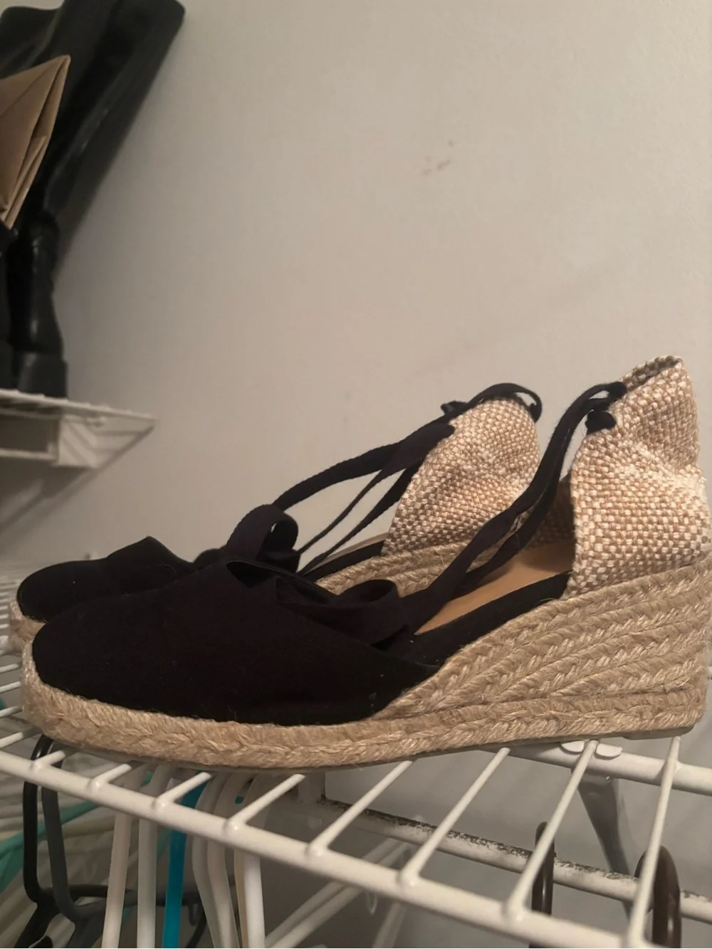 Castaner Black Carina Espadrille Wedge with Wrap Tie